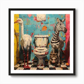 Zebras In The Bathroom 1 Art Print