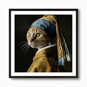 Cat With A Pearl Earring Affiche