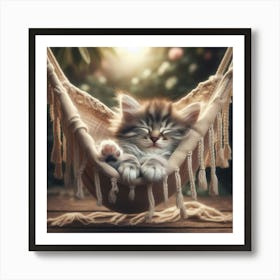 Kitten Sleeping In A Hammock Art Print