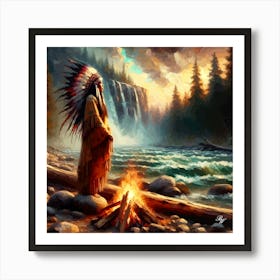 Oil Texture Native American Indian Maiden By Stream 5 Copy Art Print