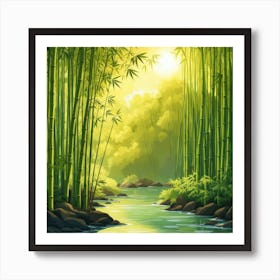 A Stream In A Bamboo Forest At Sun Rise Square Composition 356 Art Print