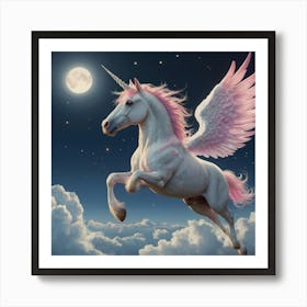 Unicorn Flying In The Sky Art Print