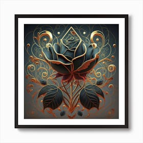 Stylized and intricate geometric black rose 16 Art Print