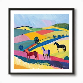 Horses in the English Countryside Series, Hockney Style. Art Print