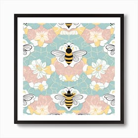 Seamless Pattern With Bees Art Print