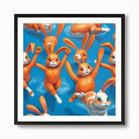 Rabbits In The Water 1 Art Print