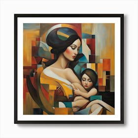 An Abstract Art Model Carrying A Boy In Her Lap 646696172 Art Print