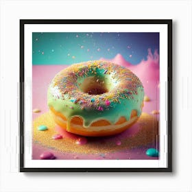 Firefly Whimsical, 3d, Illustration, Donut, Glazed, Porcelain, Gold, Sprinkles, Pastel, Colors, Bite (8) Art Print