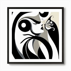 Minimalism Abstract Portrait with Butterfly Art Print