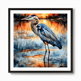 Blue Heron At Sunset Art Print