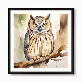 Owl Watercolour Art Print