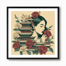 Chinese Girl with flowers Art Print