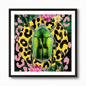 Insect Scarab Beetle Leopard Print Pink 1 Art Print