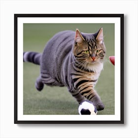 Cat Playing Soccer 1 Art Print