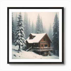 Cabin In The Snowy Woods Art Print