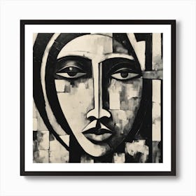 Abstract Painting, Acrylic On Canvas, Black Color And White Abstract Art Art Print