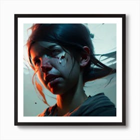 Girl With The Bloody Face Hyper-Realistic Anime Portraits Art Print