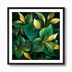 Green Leaves On The Black Background Art Print