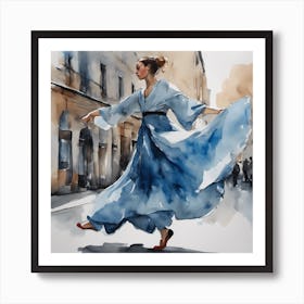 Dancer In Blue Dress Art Print