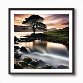 Lone Tree By The Water Art Print