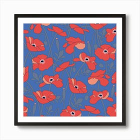 Red poppy on blue Poster