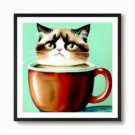 Grumpy Cat In A Cup Art Print