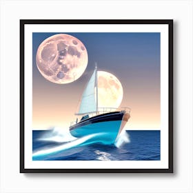 Sailboat On The Moon Art Print