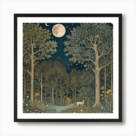 William Morris Print Night Forest Moon Poster Vintage 4 Art Print