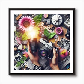 Hand Holding A Camera Art Print