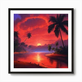 Sunset Over The Beach in Palm Island Art Print