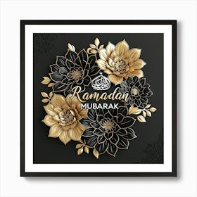 Ramadan Mubarak 2025  black and gold wall art design Ramadan 2025 black and gold aesthetic Art Print