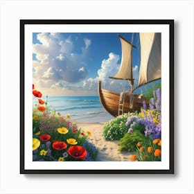 Sailboat On The Beach 4 Art Print