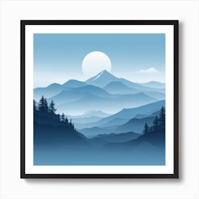 Misty mountains background in blue tone 31 Art Print