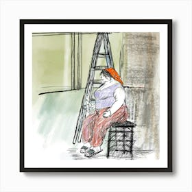 Woman With A Ladder 1 Art Print