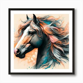 Colorful Horse Head Portrait Drawing Art Print