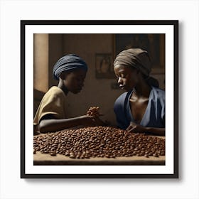 Two Women Preparing Coffee Beans 1 Art Print