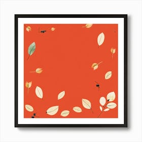 Autumn Artwork Showcasing Minimalist Design Featuring An Inventive Spread Of Leaves And Berries Sca Art Print