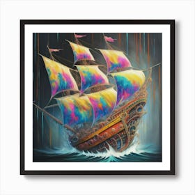 Ship pirates with a splash of colour Art Print