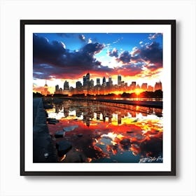 Transition To Night - Sunset In New York City Art Print