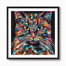 An Image Of A Cat With Letters On A Black Background, In The Style Of Bold Lines, Vivid Colors, Grap (10) Art Print