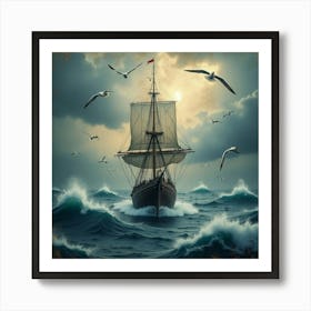 Sailing Ship In The Sea Art Print