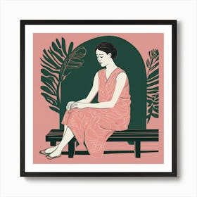 Woman Sitting On A Bench Art Print