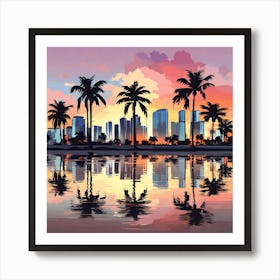 Sunset Cityscape With Palm Trees, 1312 Art Print
