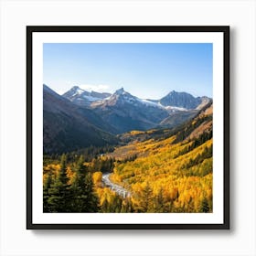 Alpine Landscape Bathed In The Warm Hues Of Autumn Vast Panoramic View Dominates The Scene Golden (3) Art Print