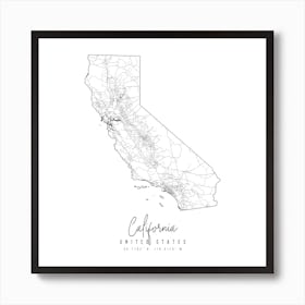 California Minimal Street Map Square Art Print