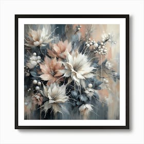 Abstract Gray backdrop with delicate white flowers Art Print