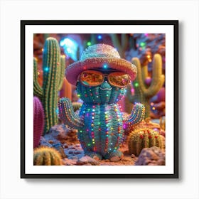 Cactus With Lights 2 Art Print