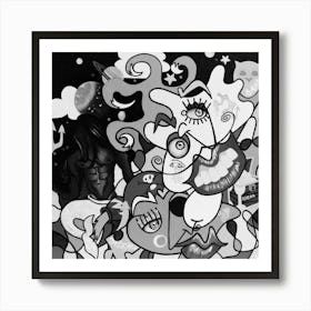 Abstract Figurative / Black & White / Zodiac Sign Aquarius / 40x40cm Art Print