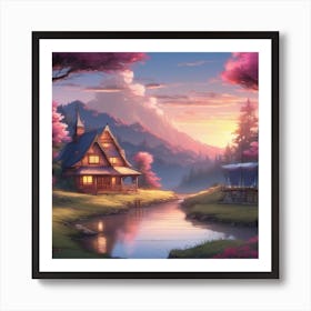 House In The Forest Soft Expressions Landscape Art Print