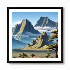 3d Animation Style Pictures Of Mountains In Africa 0 Art Print